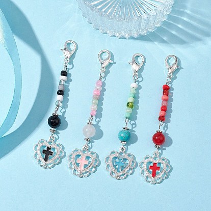 4 pcs décorations de pendentif en perles de rocaille en verre, avec breloques herat en alliage d'émail et pierre précieuse