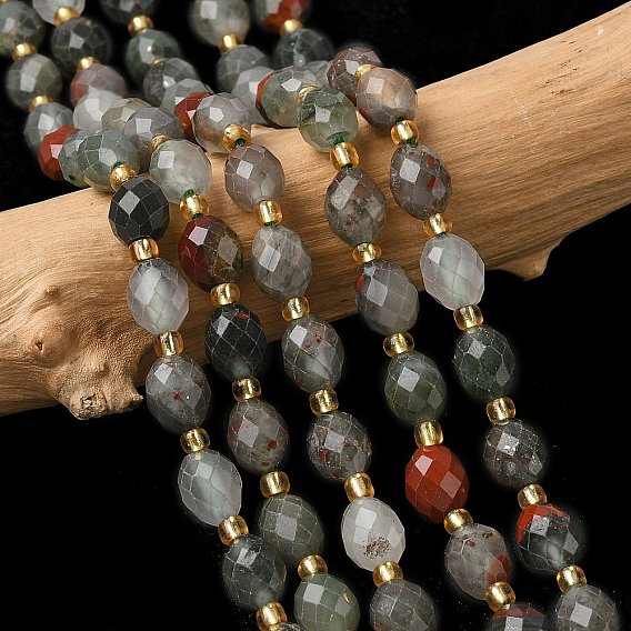 Бусины из натурального гелиотропного камня / гелиотропа, граненые, рис, с бисером