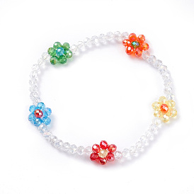 Bling Glass Beaded Flower Stretch Bracelet, Braided Woven Jewelry  for Women