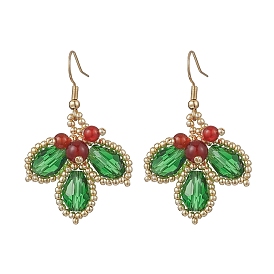 304 болтаться серьги из нержавеющей стали лист, с подвесками из стеклянных семян, стекла и натурального сердолика