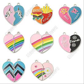 8 conjuntos 8 estilos colgantes divididos de esmalte de aleación con tema de amistad, sin plomo y cadmio, Platino, corazón