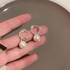 Серьги-кольца из сплава с пластиковой имитацией жемчуга для женщин, круглые