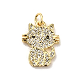 Rack Plating Brass Micro Pave Clear Cubic Zirconia Pendants, with Jump Ring, Long-Lasting Plated, Cadmium Free & Lead Free, Cat