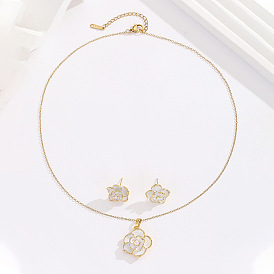 Комплекты из латунных эмалевых цветочных подвесок и серег-гвоздиков для женщин, с имитацией жемчуга