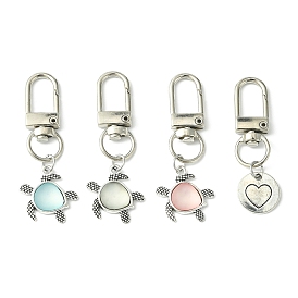 Sea Turtle & Heart Alloy Pendants Decoraiton, with Zinc Alloy Lobster Claw Clasps