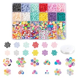 DIY Jewelry Making Kits, Including Handmade Polymer Clay Beads, Transparent & Opaque Acrylic Beads, Elastic Crystal Thread