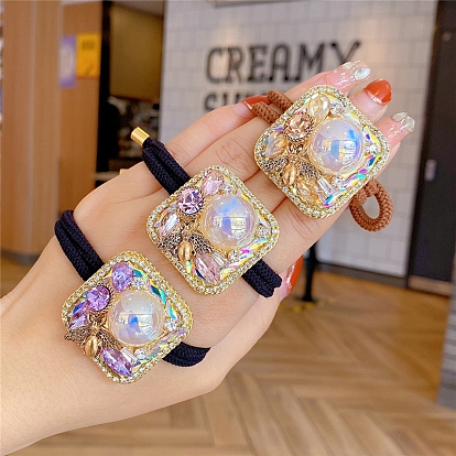 Эластичное волокно связи волос, со стеклом и искусственным жемчугом, квадрат/сердце