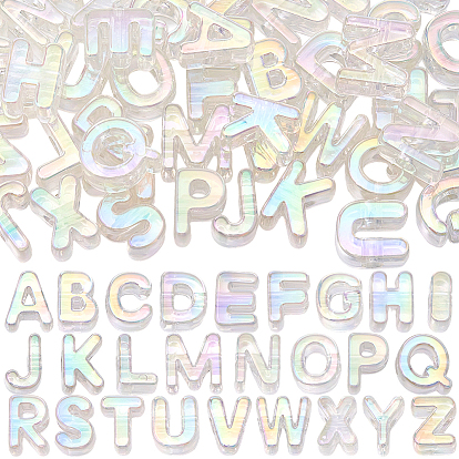 54Pcs 26 Styles UV Plating Transparent Acrylic Beads, Iridescent, Letter A~Z