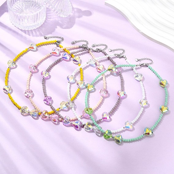 Стекло бисера ожерелья для женщин, сердце и рондель