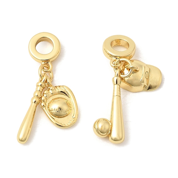 Спортивные латунные европейские подвески, подвески в виде бейсбольной биты с большим отверстием, долговечный, без кадмия и без свинца, стойки покрытие