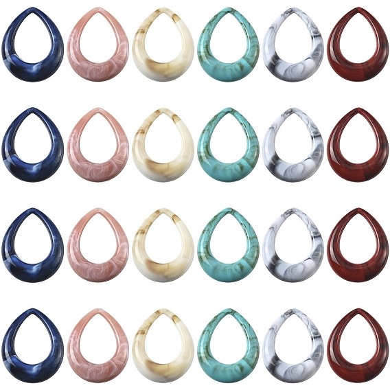 24Pcs 6 Colors Acrylic Big Pendants, Imitation Gemstone Style, Teardrop