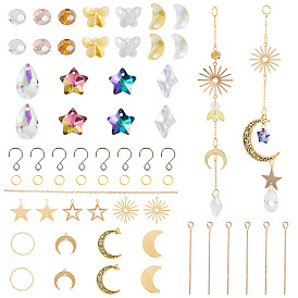 Набор для изготовления своими руками, в том числе стеклянные бусины и подвески, Железные соединительные колечки, латунные соединительные подвески и кулоны, а также цепочки., подвески в виде полой луны из сплава с петлеобразным звеном