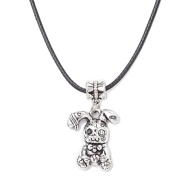 Женские ожерелья из вощеного шнура с подвеской в виде кролика из сплава с черным стеклом