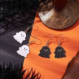 2 Pairs Ghost Alloy Enamel Dangle Earrings Set, with 304 Stainless Steel Earring Hooks