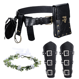 Защита запястья из искусственной кожи, средневековая одежда и аксессуары викингов эпохи Возрождения, прямоугольный пояс из искусственной кожи в средневековом стиле, повязка на голову в виде венка из пластиковых листьев и цветов