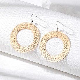 Retro Hollow Circle Earrings with Metal Computer Pendant and Studs