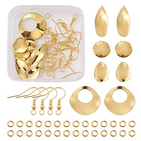 Kit de fabrication de boucles d'oreilles géométrie bricolage, y compris pendentifs en forme de larme et plats ronds et ovales en laiton et anneaux de saut, Crochets de boucles d'oreilles en fer