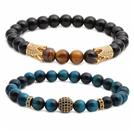 Tiger Eye Crown Diamond Ball Bead Bracelet Set for DIY Jewelry Making