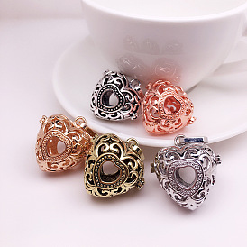 Brass Bead Cage Pendants, for Chime Ball Pendant Necklaces Making, Hollow Heart Charm