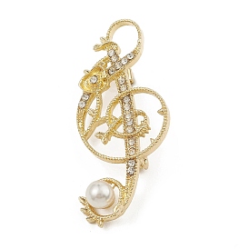 Alloy Rhinestone Brooch for Clothes Backpack, with ABS Imitation Pearl, Musical Note