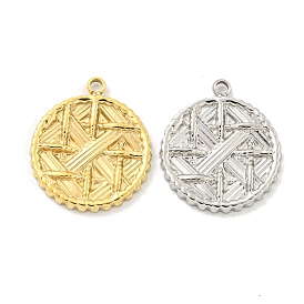 Vacuum Plating 304 Stainless Steel Pendants, Flat Round with Cross Charms