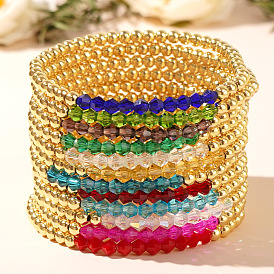 Colorful Birthstone Faceted Bicone & Brass Beaded Stretch Bracelets for Women