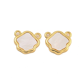 Rack Plating Brass Pave Natural Shell Flower Charms, Long-Lasting Plated, Cadmium Free & Lead Free