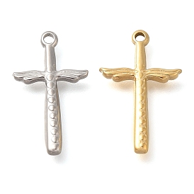 304 Stainless Steel Pendants, Cross with Wing Charm