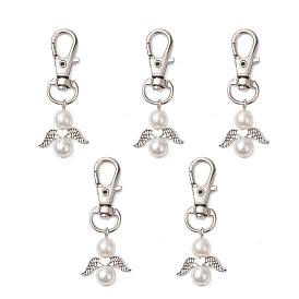 5 piezas de decoración colgante de acrílico de ángel, Cierres de pinza de langosta giratorios de aleación, adornos para llaveros y mochilas