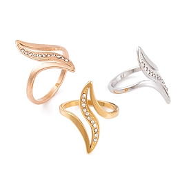 304 Stainless Steel Thin Curve Ring for Women, with Rhinestone