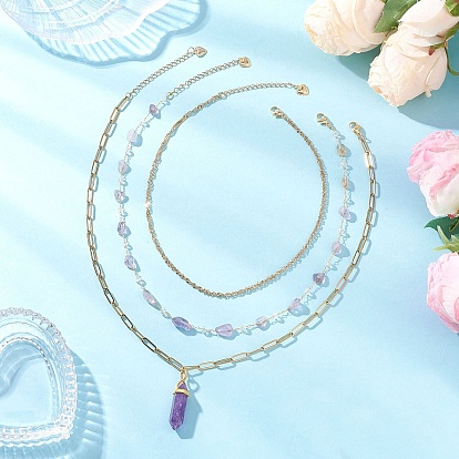 Подвеска в форме пули с двумя концами из натурального драгоценного камня 304 цепочка из нержавеющей стали и латуни 3 многослойные ожерелья для женщин, золотые