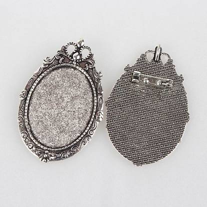 Electrophoresis Alloy Brooch Cabochon Settings, Cadmium Free & Lead Free, with Iron Pin Brooch Back Bar Findings, Oval