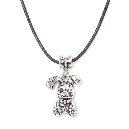 Женские ожерелья из вощеного шнура с подвеской в виде кролика из сплава с черным стеклом