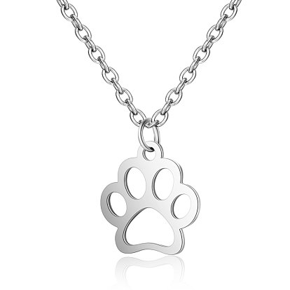 201 Stainless Steel Pendants Necklaces, Dog's Paw