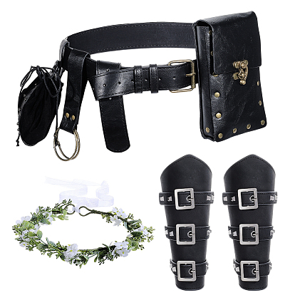 Защита запястья из искусственной кожи, средневековая одежда и аксессуары викингов эпохи Возрождения, прямоугольный пояс из искусственной кожи в средневековом стиле, повязка на голову в виде венка из пластиковых листьев и цветов