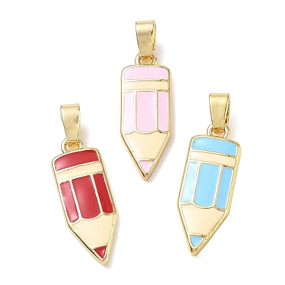 Brass with Enamel Pendants, Pencil Charms, Golden