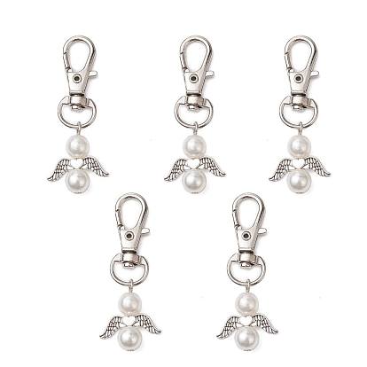 5 piezas de decoración colgante de acrílico de ángel, Cierres de pinza de langosta giratorios de aleación, adornos para llaveros y mochilas