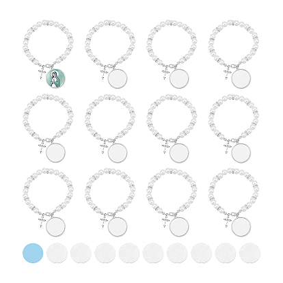 DIY Blank Dome Alloy Charm Bracelet with Imitation Pearl Chains Making Kit