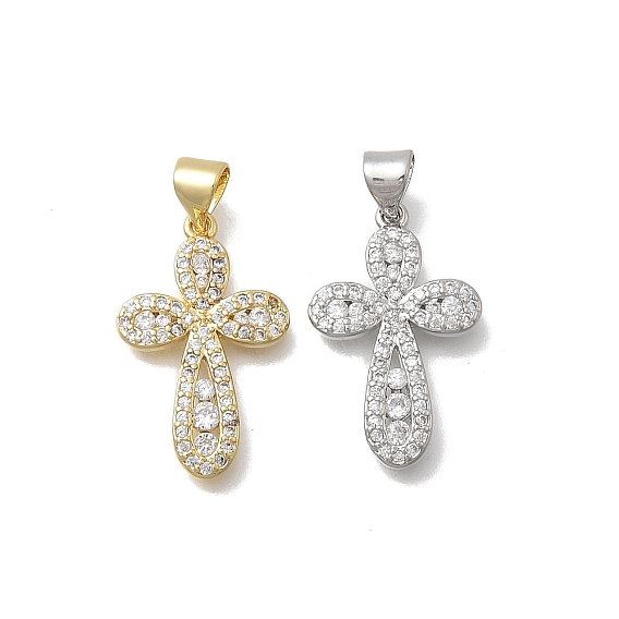 Подвески-крестики из латуни с микропаве и прозрачным кубическим цирконием, без кадмия и без свинца, стойки покрытие, долговечный