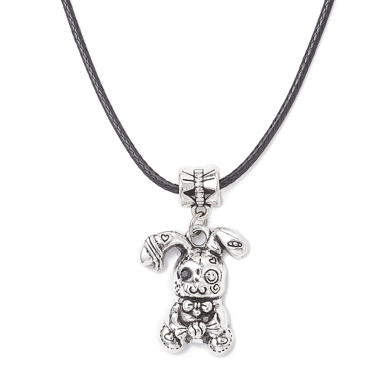 Женские ожерелья из вощеного шнура с подвеской в виде кролика из сплава с черным стеклом