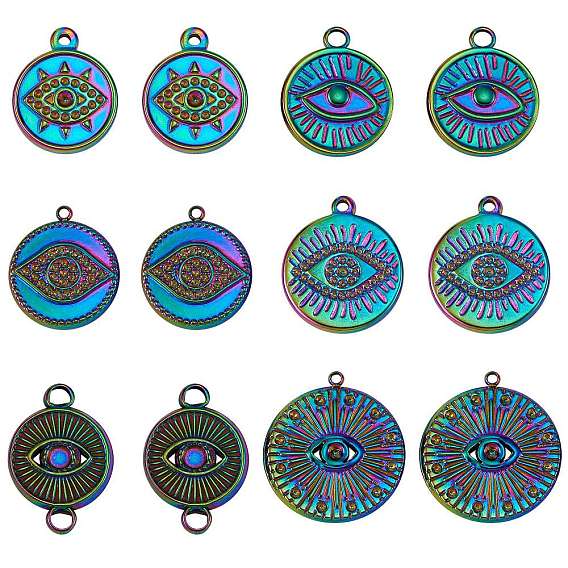 Rainbow Color 304 Stainless Steel Jewelry Finding Kits, Including 8Pcs 4 Style Pendant Rhinestone Settings & 2Pcs Pendant Enamel Settings & 2Pcs Enamel Connector Charms