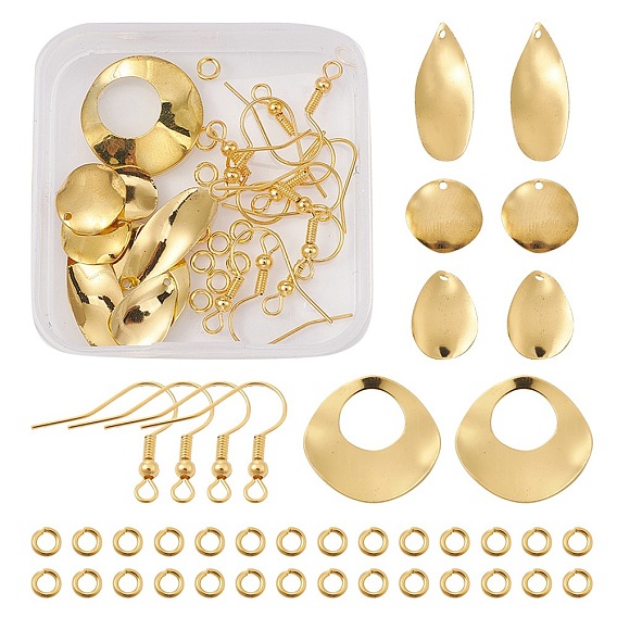 Набор для изготовления геометрических сережек своими руками, включая каплевидные и плоские круглые и овальные латунные подвески и прыгающие кольца, Железные крючки для сережек