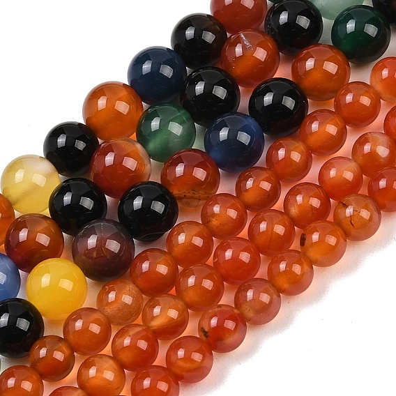 Природный агат бисер нитей, круглые, окрашенная и подогревом