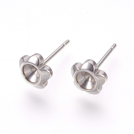 201 Stainless Steel Post Stud Earring Settings, with 304 Stainless Steel Pin, for Pointed Back Xilion Rivoli Rhinestone, Flower