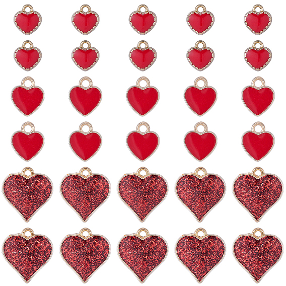 60 шт 3 стили сплава эмаль подвески, сердце, золотой свет