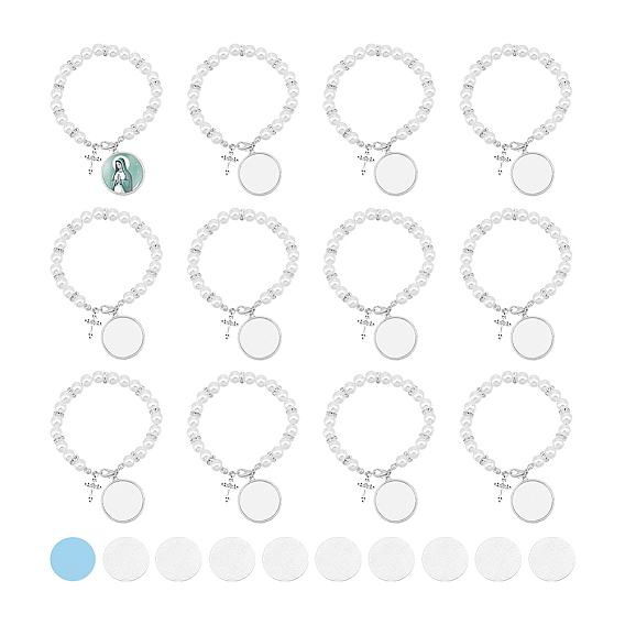 DIY Blank Dome Alloy Charm Bracelet with Imitation Pearl Chains Making Kit