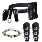 PU Leather Wrist Guard, Medieval Viking Renaissance Clothing Accessories, Rectangle PU Leather Medieval Belt Ba, Plastic Leaf Flower Wreath Headband