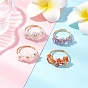 4Pcs Natural Gemstone Rings, Flower