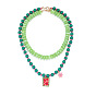 Collier double rang en alliage, résine émaillée, rectangle avec pendentif fleur, pour femme, or et de lumière