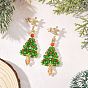 Glass Dangle Earrings, Brass Cubic Zirconia Stud Earrings for Women, Christmas Trees, Golden